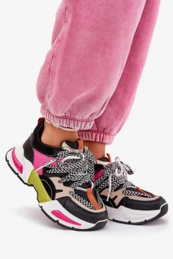 Outlet Boto Sneakersy Buty Sportowe Damskie Z Podwójnym Sznurowaniem Czarne Efobell