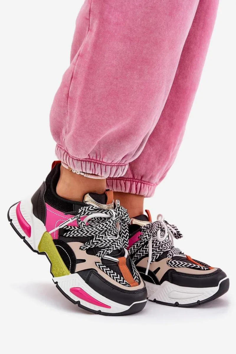 Outlet Boto Sneakersy Buty Sportowe Damskie Z Podwójnym Sznurowaniem Czarne Efobell