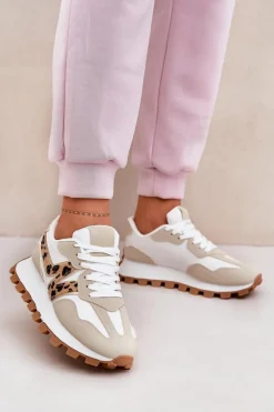 Sneakersy Damskie>Boto Sneakersy Buty Sportowe Damskie Panterka Beżowe Kalelia