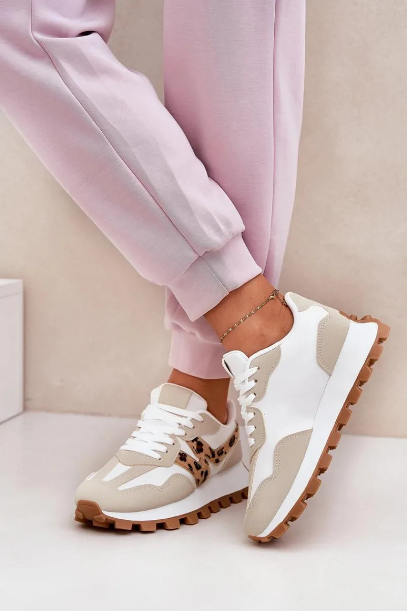 Sneakersy Damskie>Boto Sneakersy Buty Sportowe Damskie Panterka Beżowe Kalelia