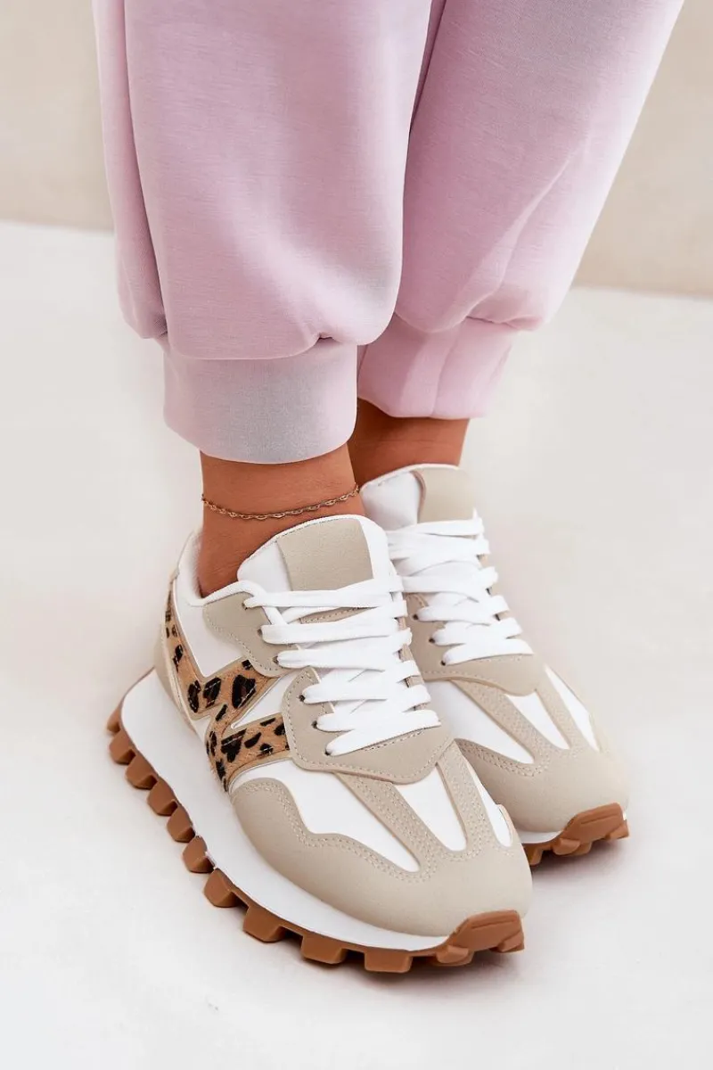 Sneakersy Damskie>Boto Sneakersy Buty Sportowe Damskie Panterka Beżowe Kalelia