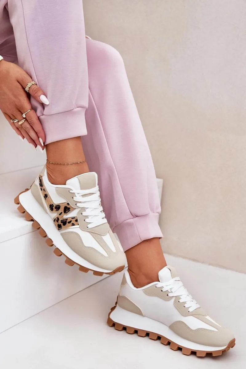Sneakersy Damskie>Boto Sneakersy Buty Sportowe Damskie Panterka Beżowe Kalelia