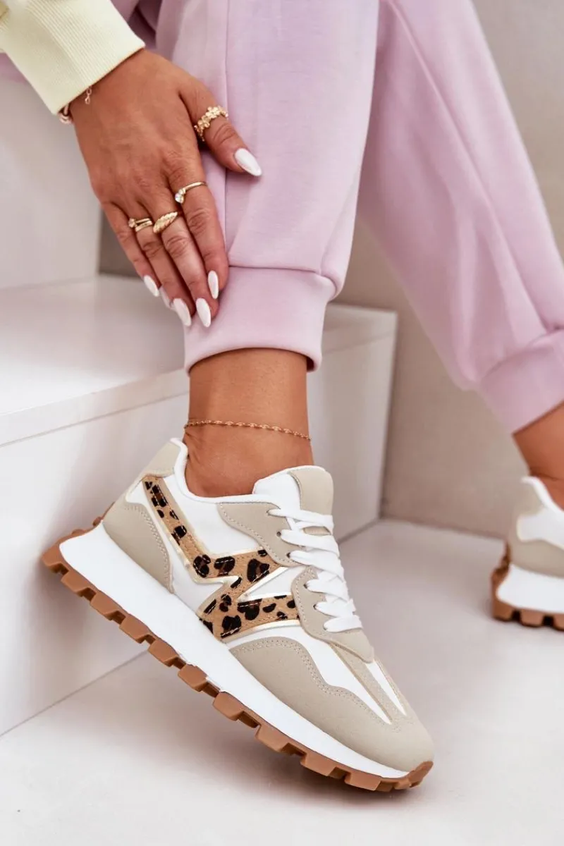 Sneakersy Damskie>Boto Sneakersy Buty Sportowe Damskie Panterka Beżowe Kalelia