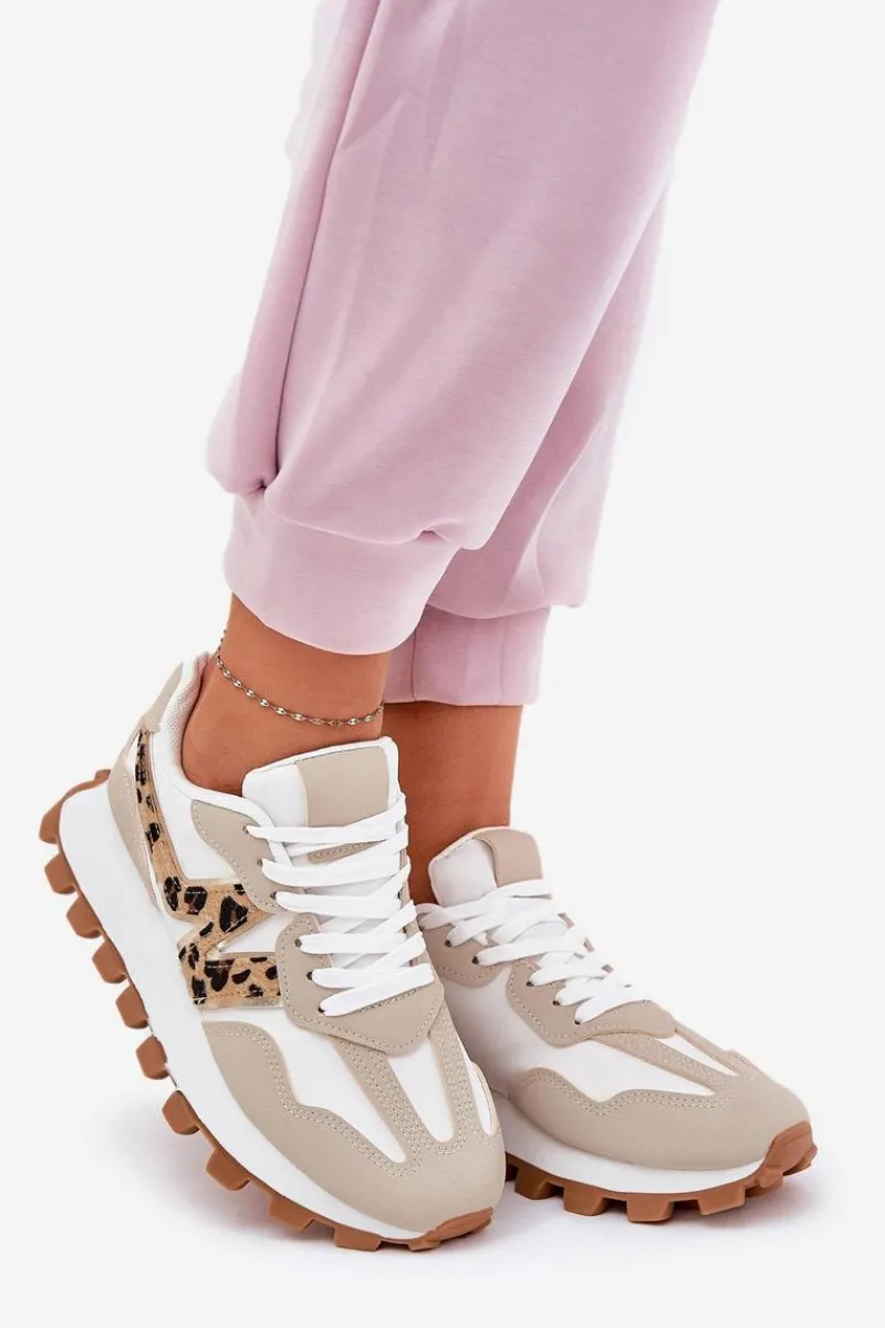 Sneakersy Damskie>Boto Sneakersy Buty Sportowe Damskie Panterka Beżowe Kalelia