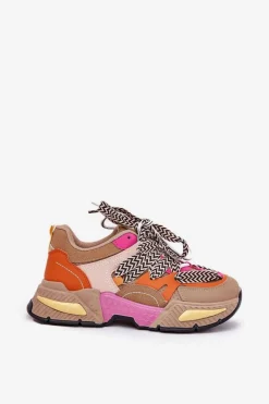 Buty Sportowe Na Platformie|Sneakersy Damskie></noscript>Boto Sneakersy Buty Sportowe Damskie Z Podwójnym Sznurowaniem Khaki Efobell