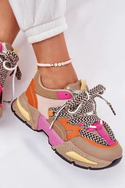 Buty Sportowe Na Platformie|Sneakersy Damskie></noscript>Boto Sneakersy Buty Sportowe Damskie Z Podwójnym Sznurowaniem Khaki Efobell