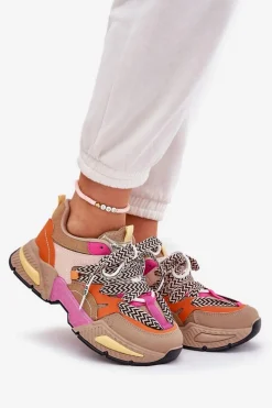 Buty Sportowe Na Platformie|Sneakersy Damskie></noscript>Boto Sneakersy Buty Sportowe Damskie Z Podwójnym Sznurowaniem Khaki Efobell