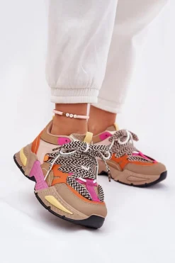 Buty Sportowe Na Platformie|Sneakersy Damskie></noscript>Boto Sneakersy Buty Sportowe Damskie Z Podwójnym Sznurowaniem Khaki Efobell