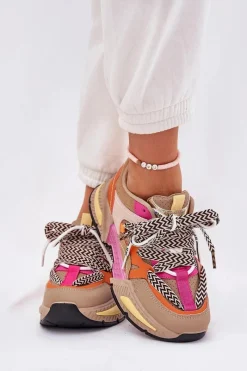 Buty Sportowe Na Platformie|Sneakersy Damskie></noscript>Boto Sneakersy Buty Sportowe Damskie Z Podwójnym Sznurowaniem Khaki Efobell
