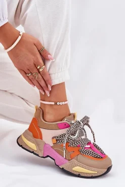 Buty Sportowe Na Platformie|Sneakersy Damskie></noscript>Boto Sneakersy Buty Sportowe Damskie Z Podwójnym Sznurowaniem Khaki Efobell