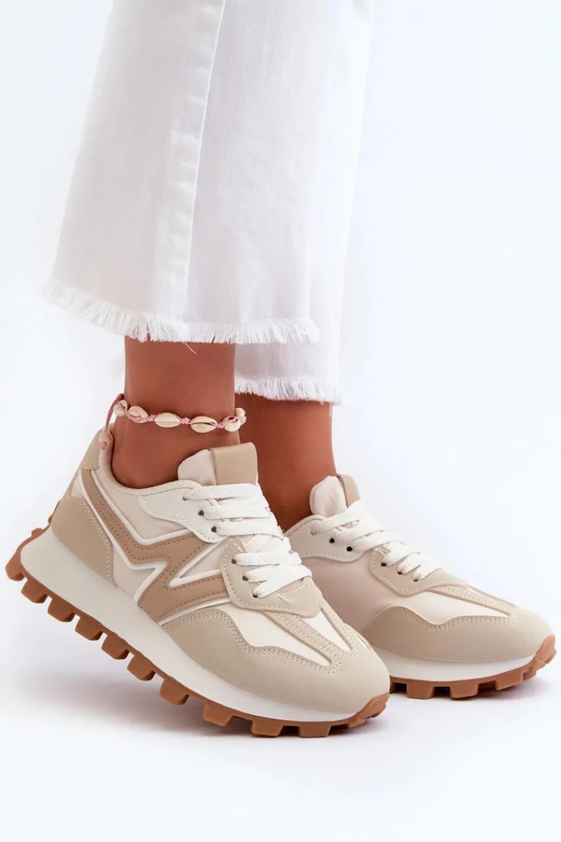 Sneakersy Damskie>Boto Sneakersy Buty Sportowe Damskie Beżowe Kalelia Beżowy
