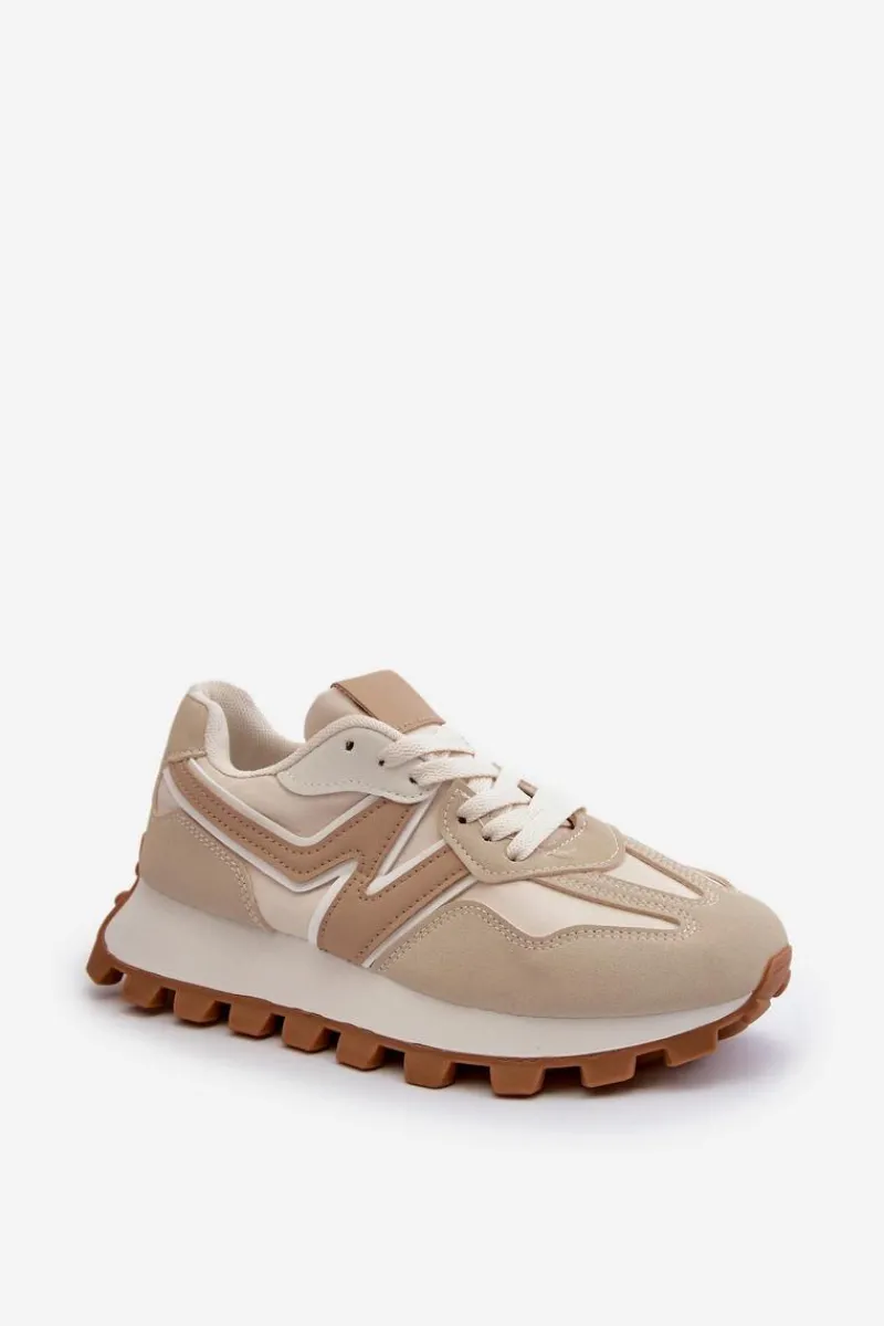 Sneakersy Damskie>Boto Sneakersy Buty Sportowe Damskie Beżowe Kalelia Beżowy