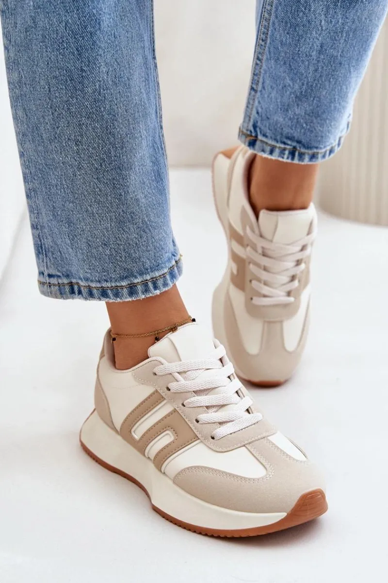 Online Boto Sneakersy Buty Sportowe Na Platformie Damskie Beżowe Thari