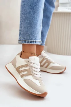 Online Boto Sneakersy Buty Sportowe Na Platformie Damskie Beżowe Thari