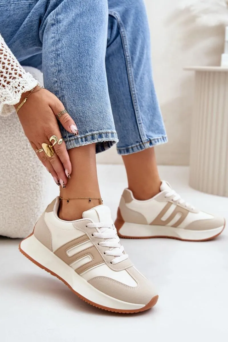 Online Boto Sneakersy Buty Sportowe Na Platformie Damskie Beżowe Thari