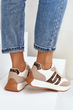 Buty Sportowe Na Platformie|Sneakersy Damskie></noscript>Boto Sneakersy Buty Sportowe Na Platformie Panterka Damskie Beżowe Thari