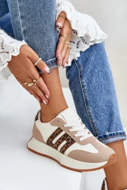 Buty Sportowe Na Platformie|Sneakersy Damskie></noscript>Boto Sneakersy Buty Sportowe Na Platformie Panterka Damskie Beżowe Thari