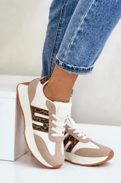 Buty Sportowe Na Platformie|Sneakersy Damskie></noscript>Boto Sneakersy Buty Sportowe Na Platformie Panterka Damskie Beżowe Thari