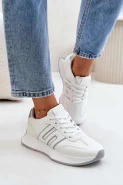 Hot Sneakersy Buty Sportowe Na Platformie Damskie Biało-Szare Thari Damskie Buty Sportowe Na Platformie|Sneakersy Damskie