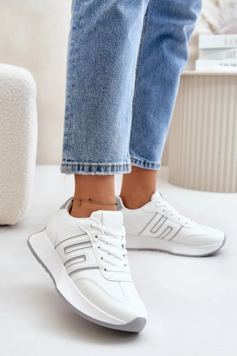 Hot Sneakersy Buty Sportowe Na Platformie Damskie Biało-Szare Thari Damskie Buty Sportowe Na Platformie|Sneakersy Damskie