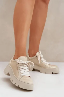 Clearance Sneakersy Buty Sportowe Na Platformie 4632 Złote Damskie Buty Sportowe Na Platformie