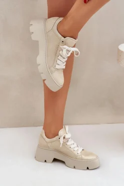 Clearance Sneakersy Buty Sportowe Na Platformie 4632 Złote Damskie Buty Sportowe Na Platformie