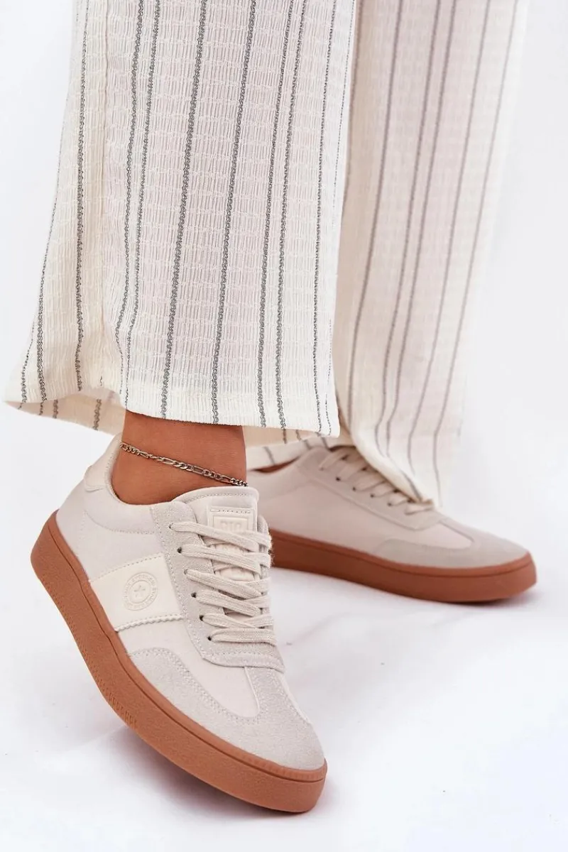 Sneakersy Damskie Big Star RR274806 Beżowe Damskie Buty Sportowe Big Star|Sneakersy Damskie