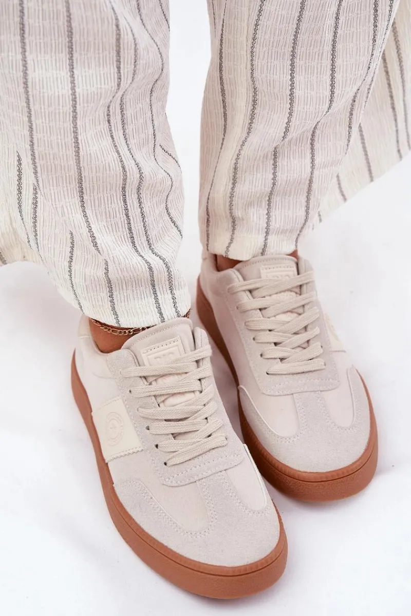 Sneakersy Damskie Big Star RR274806 Beżowe Damskie Buty Sportowe Big Star|Sneakersy Damskie