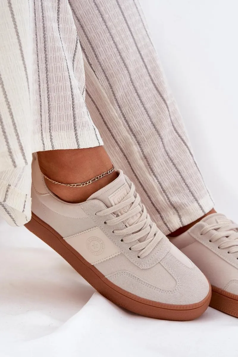 Sneakersy Damskie Big Star RR274806 Beżowe Damskie Buty Sportowe Big Star|Sneakersy Damskie