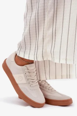 Sneakersy Damskie Big Star RR274806 Beżowe Damskie Buty Sportowe Big Star|Sneakersy Damskie