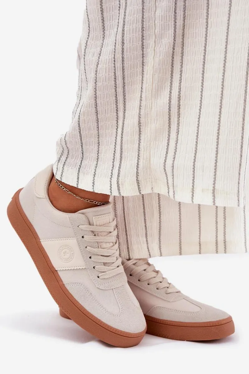 Sneakersy Damskie Big Star RR274806 Beżowe Damskie Buty Sportowe Big Star|Sneakersy Damskie