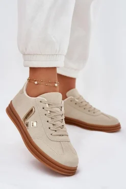 Sneakersy Damskie>Boto Sneakersy Damskie Eko Zamszowe Beżowe Micca