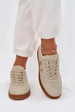 Sneakersy Damskie>Boto Sneakersy Damskie Eko Zamszowe Beżowe Micca