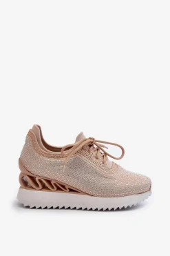 Sneakersy Damskie></noscript>Damskie buty S.Barski Sneakersy Damskie Na Koturnie Zdobione Cyrkoniami D&A MR38-377 Beżowe