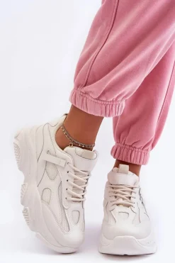 Sneakersy Damskie>Boto Sneakersy Damskie Na Masywnej Platformie Beżowe Agnenia
