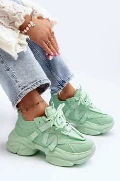 Sneakersy Damskie>Boto Sneakersy Damskie Na Masywnej Podeszwie Zielone Windamella