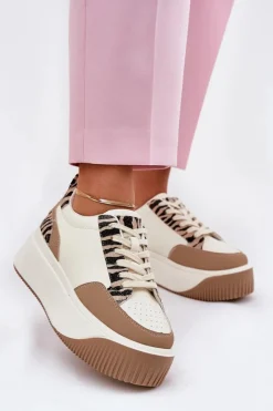 Online Sneakersy Damskie Na Masywnej Platformie Zebra Beżowe Tamorniel Damskie Buty Sportowe Na Platformie|Sneakersy Damskie