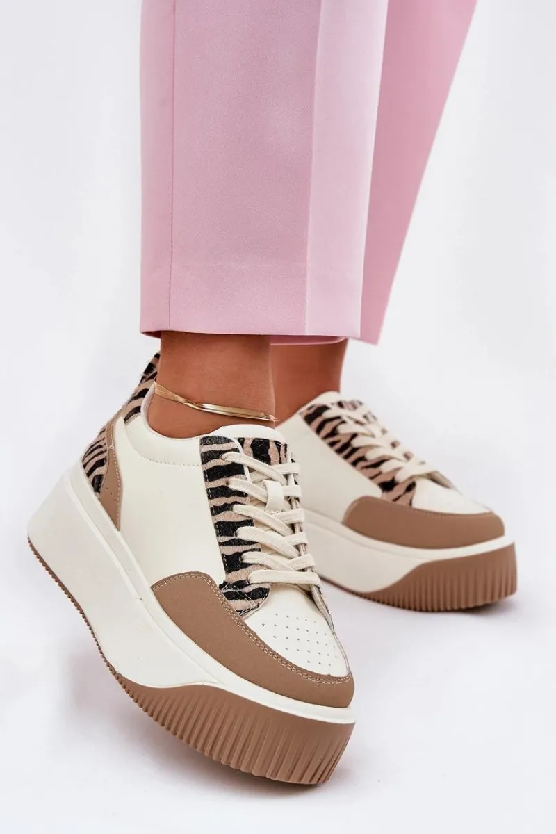 Online Sneakersy Damskie Na Masywnej Platformie Zebra Beżowe Tamorniel Damskie Buty Sportowe Na Platformie|Sneakersy Damskie