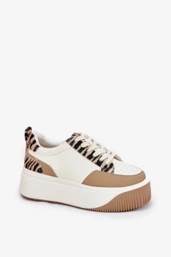 Online Sneakersy Damskie Na Masywnej Platformie Zebra Beżowe Tamorniel Damskie Buty Sportowe Na Platformie|Sneakersy Damskie