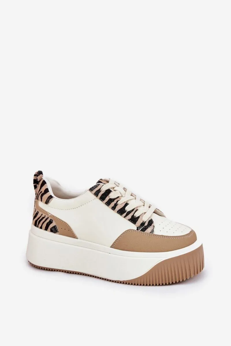 Online Sneakersy Damskie Na Masywnej Platformie Zebra Beżowe Tamorniel Damskie Buty Sportowe Na Platformie|Sneakersy Damskie
