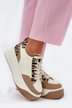 Online Sneakersy Damskie Na Masywnej Platformie Zebra Beżowe Tamorniel Damskie Buty Sportowe Na Platformie|Sneakersy Damskie