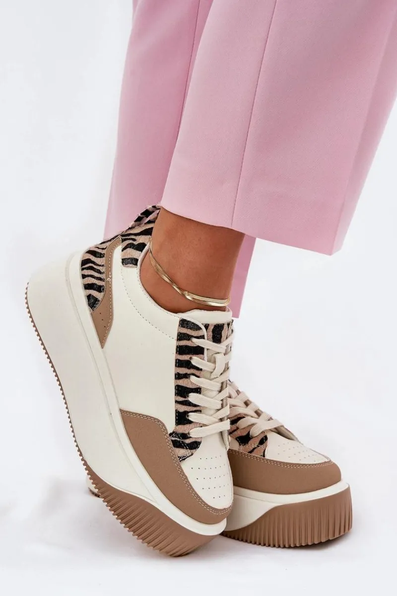 Online Sneakersy Damskie Na Masywnej Platformie Zebra Beżowe Tamorniel Damskie Buty Sportowe Na Platformie|Sneakersy Damskie