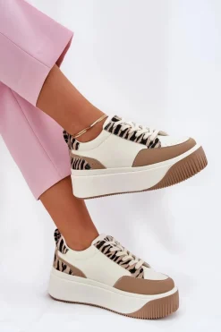 Online Sneakersy Damskie Na Masywnej Platformie Zebra Beżowe Tamorniel Damskie Buty Sportowe Na Platformie|Sneakersy Damskie