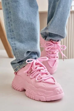 Sneakersy Damskie>Boto Sneakersy Damskie Na Masywnej Podeszwie Różowe Nevela