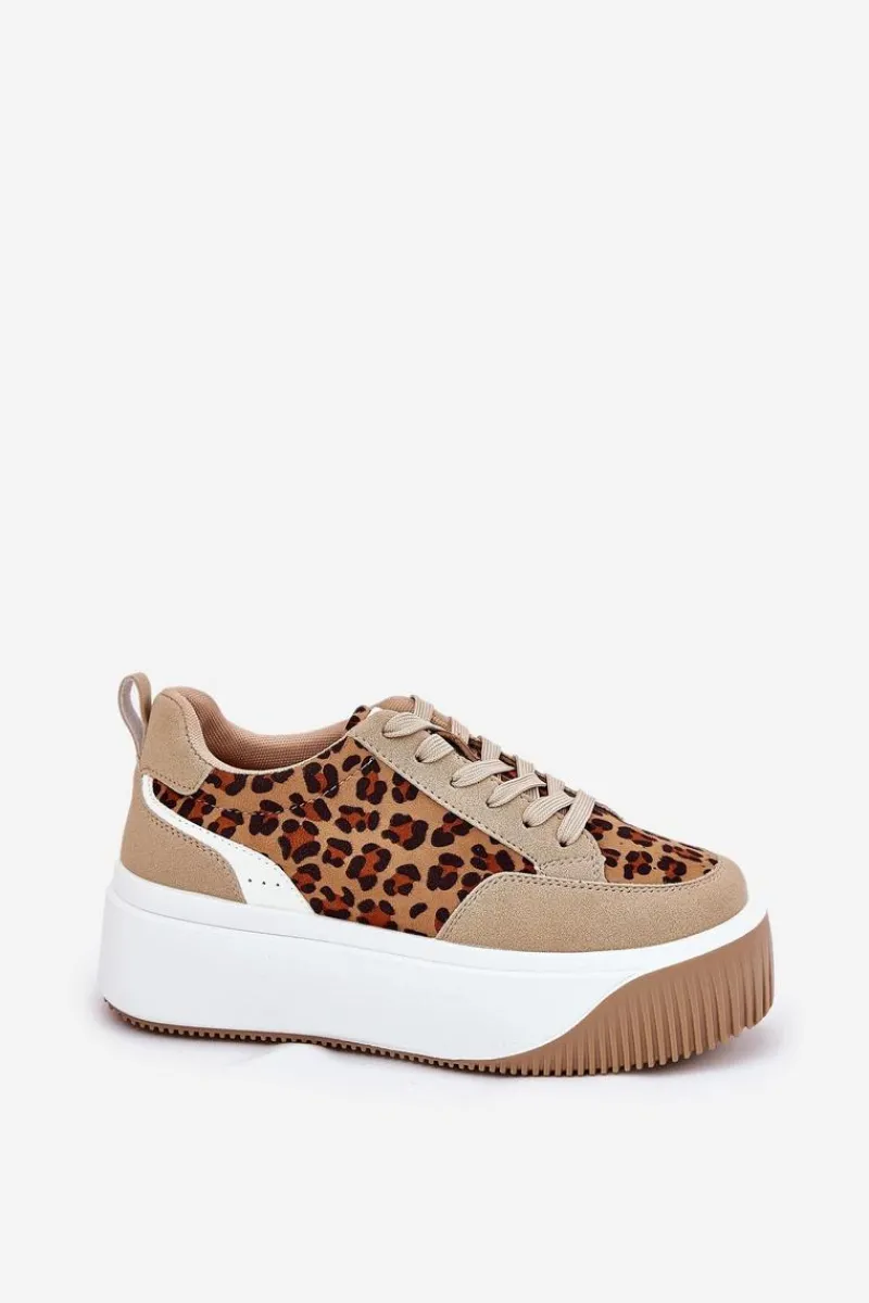 Outlet Boto Sneakersy Damskie Na Masywnej Platformie Panterka Beżowe Tamorniel Beżowy