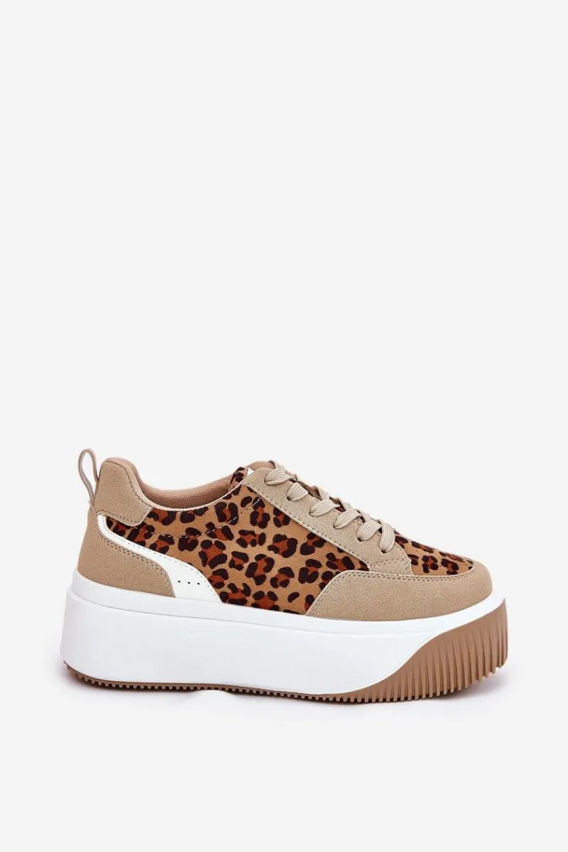 Outlet Boto Sneakersy Damskie Na Masywnej Platformie Panterka Beżowe Tamorniel Beżowy
