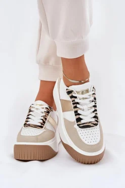 Buty Sportowe Na Platformie|Sneakersy Damskie>Boto Sneakersy Damskie Na Masywnej Platformie Zwierzęcy Wzór Beżowo-Złote Telanila