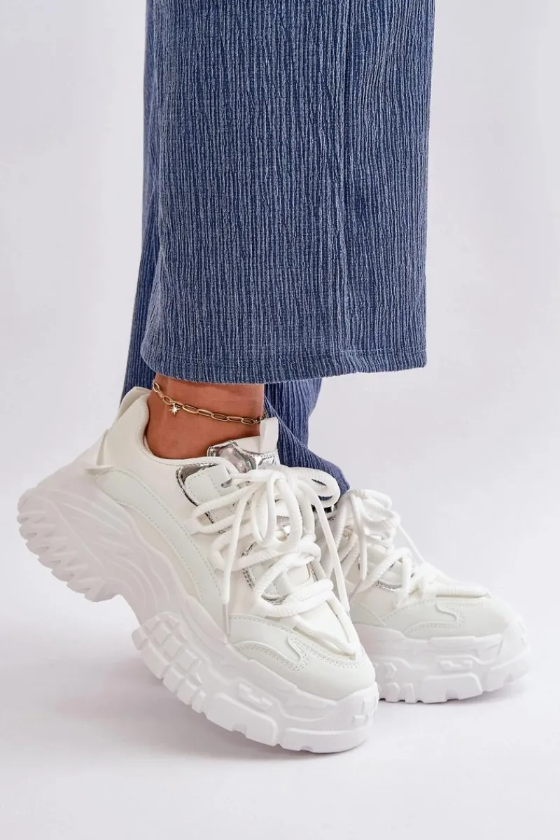 Sneakersy Damskie>Boto Sneakersy Damskie Na Masywnej Podeszwie Białe Nevela Biały