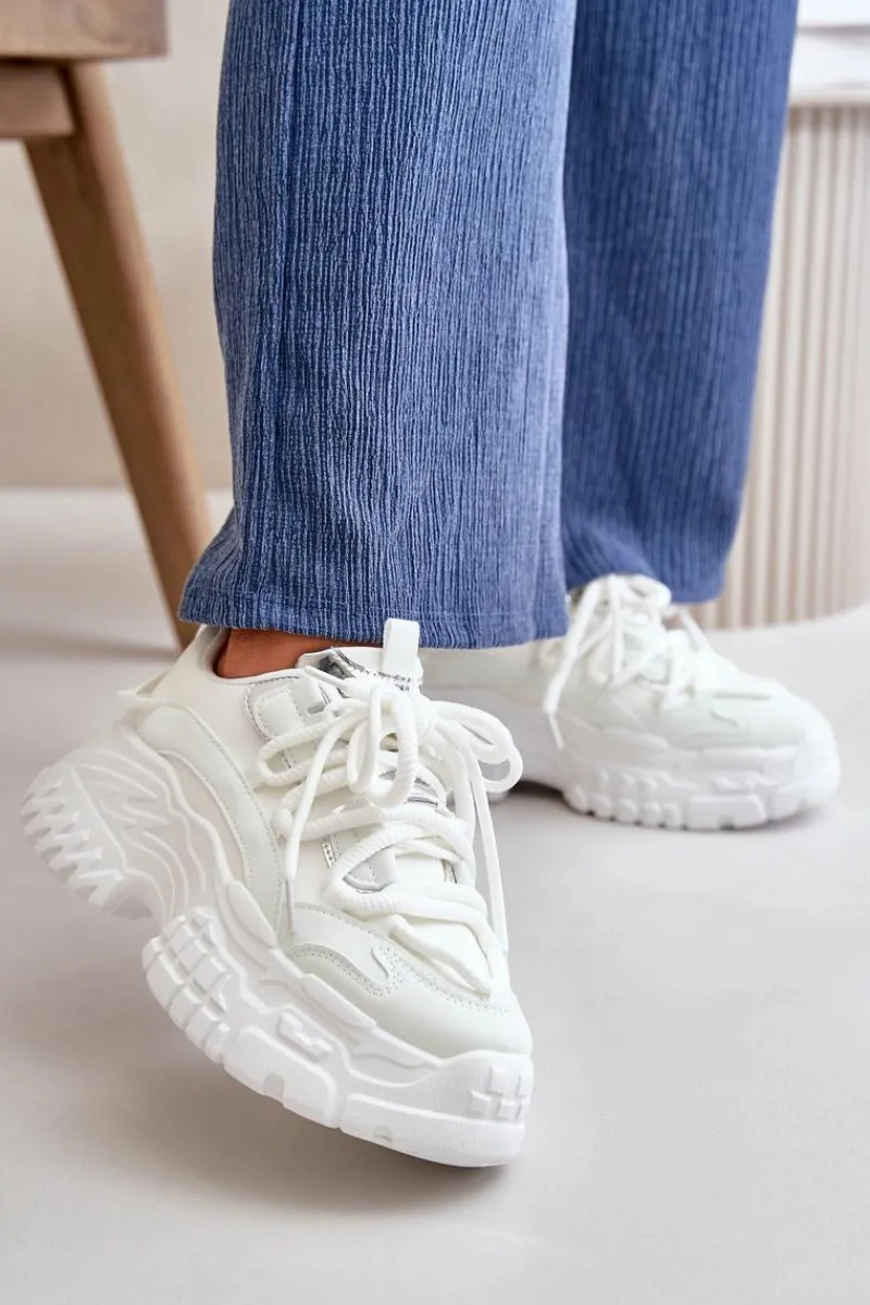 Sneakersy Damskie>Boto Sneakersy Damskie Na Masywnej Podeszwie Białe Nevela Biały