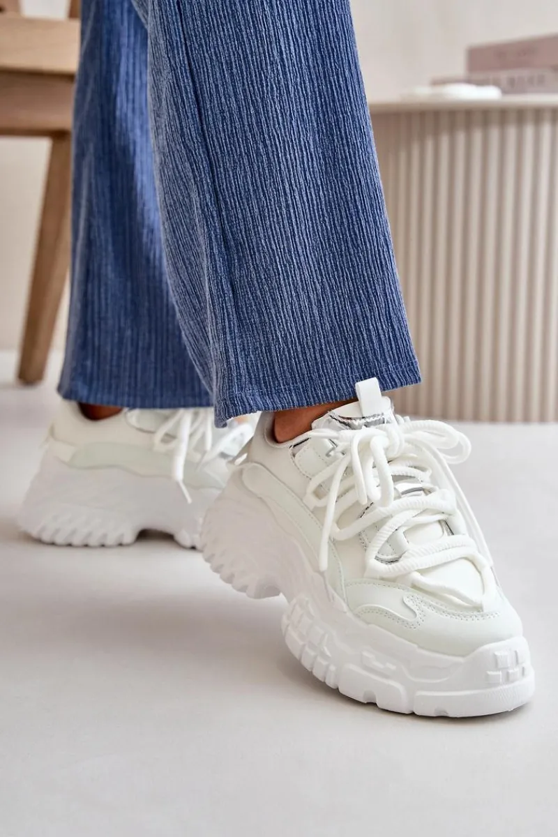 Sneakersy Damskie>Boto Sneakersy Damskie Na Masywnej Podeszwie Białe Nevela Biały